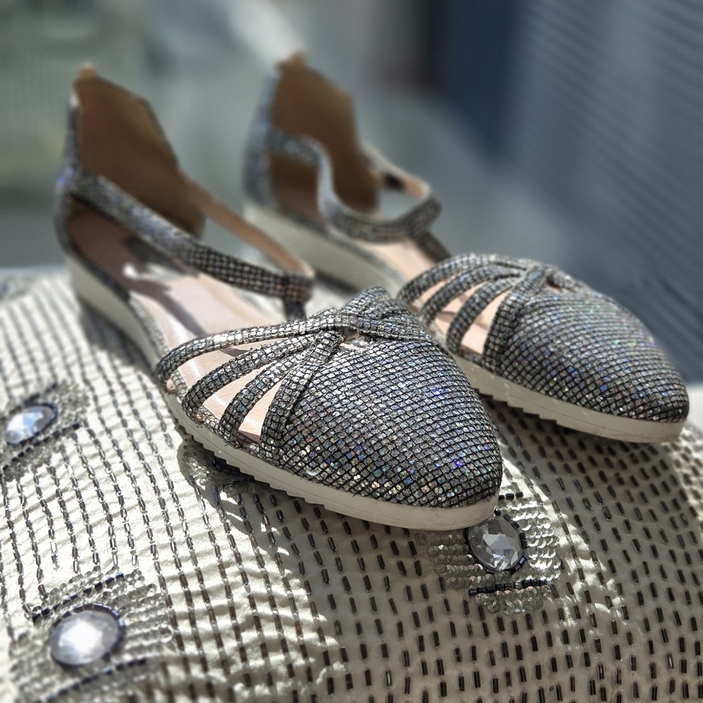 Mirrored Silver SJP Flats